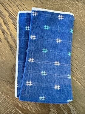 Sprezza Blue Cotton Reversible Patterned Pocket Square. Gently Used